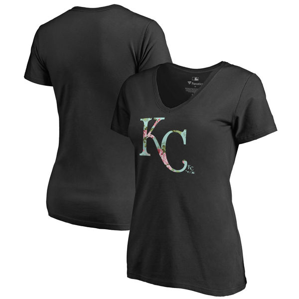 2020 MLB Kansas City Royals Fanatics Branded Women Lovely VNeck TShirt  Black->women nhl jersey->Women Jersey